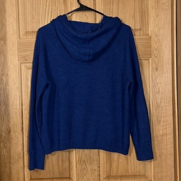 Rachel Zoe Blue Drawstring Hooded Sweater 100% ExtraFine Merino Wool - Picture 3 of 6